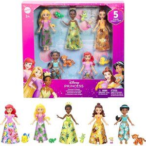 Disney Princess & Friends Set with 5 Posable Small Dolls in Removable Skirts or